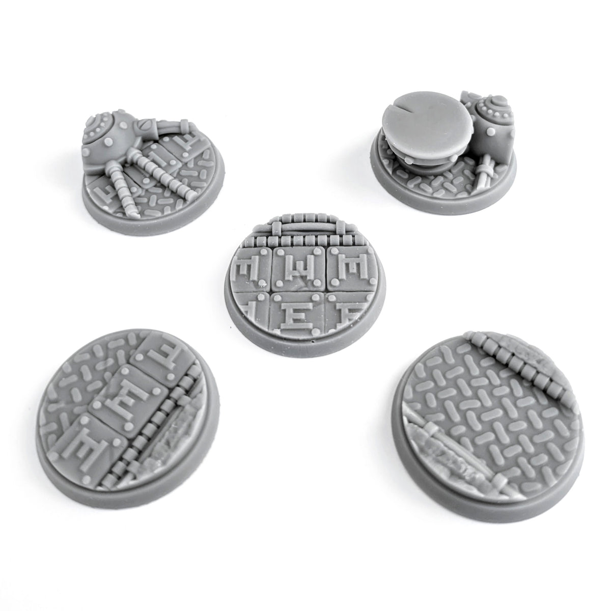 5-pack Futuristic Industrial Grey Resin Bases, 32mm Diameter