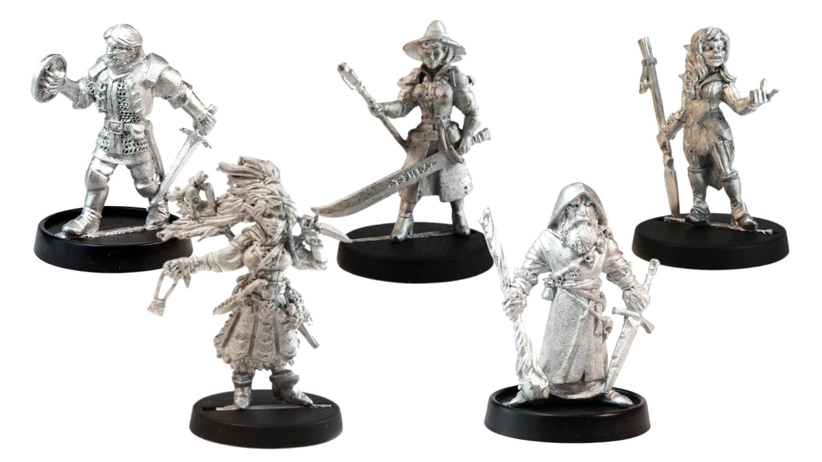 The Sylvan Arcane Vanguard - 5 30mm Scale Half-Elf Stonehaven Miniature Set, unpainted pewter miniatures