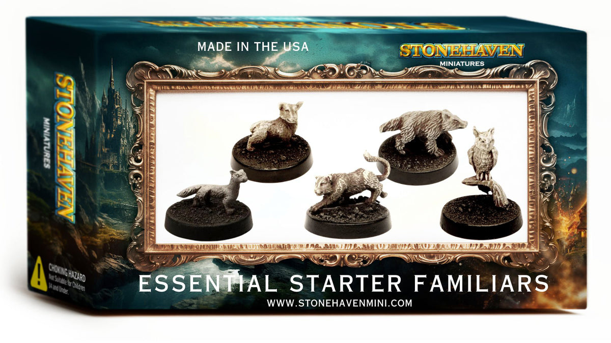 Essential Starter Familiars Stonehaven Miniatures Set for DnD, retail box, another view