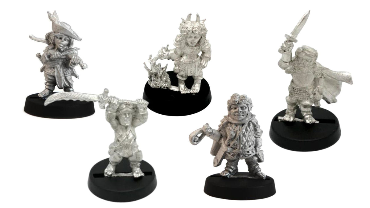 Heroes of Hobhaven: 5 Halfling Stonehaven Miniatures Set for DND 30mm Scale, unpainted pewter miniatures