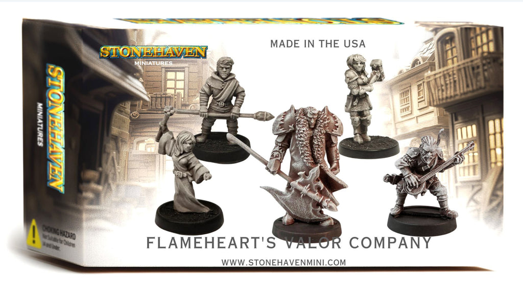 Flameheart's Valor Company Stonehaven Miniatures Set - 5 Humans 30mm RPG DND, retail box