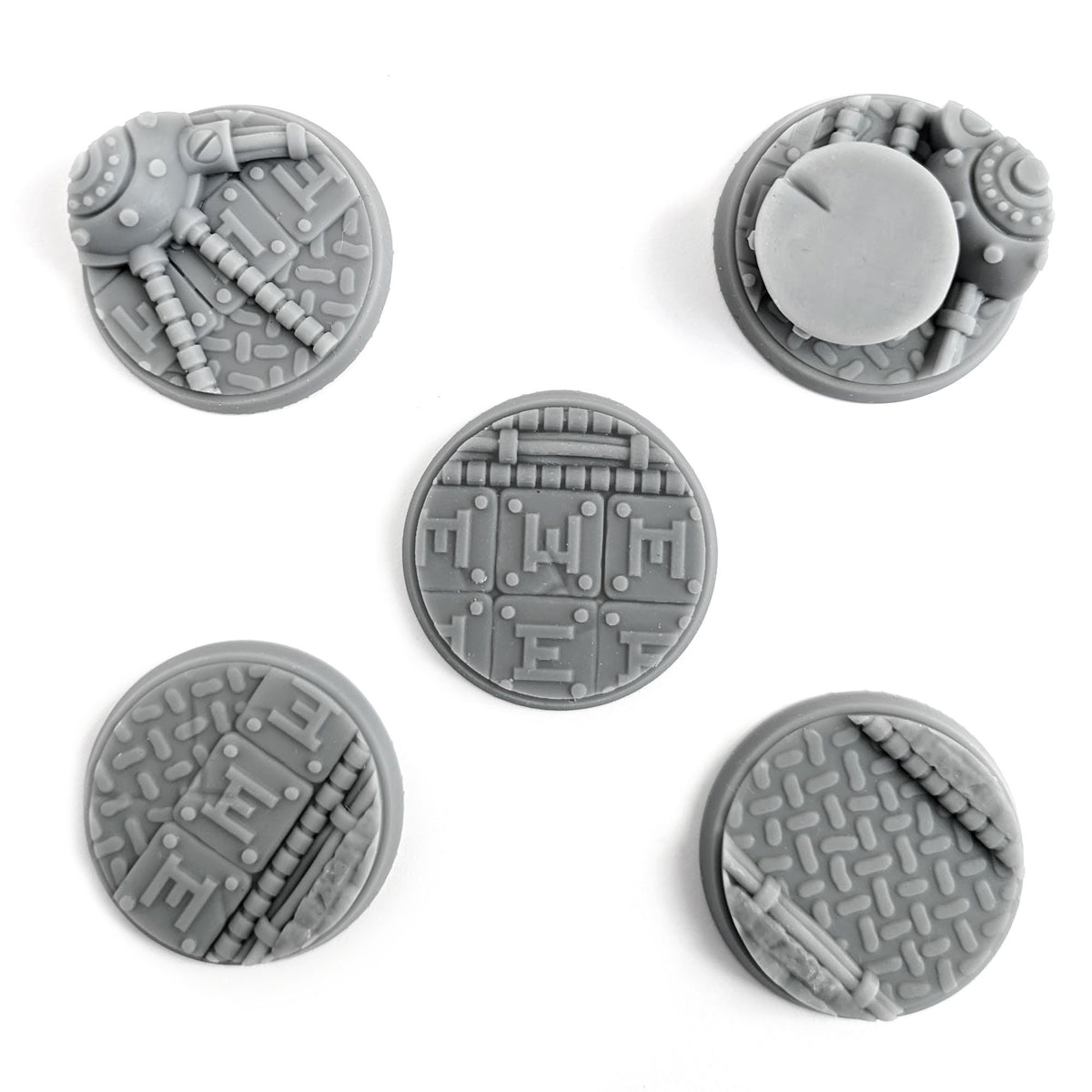 5-pack Futuristic Industrial Grey Resin Bases, 32mm Diameter, another view