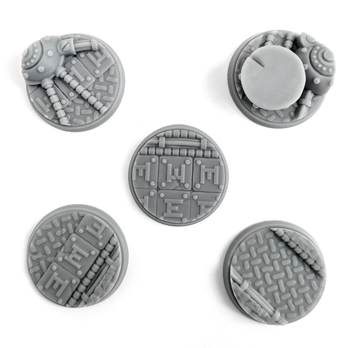 Stonehaven Miniatures 5PK - Futuristic Industrial Grey Resin Bases, 32mm Diameter - Designed for 28mm Heroic Scale Tabletop War Game Miniatures - Resin, Grey