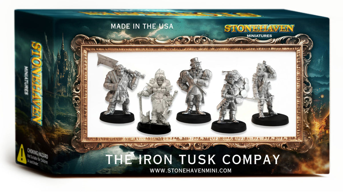 Iron Tusk Company: 5 Half-Orc Stonehaven Miniatures, retail box, another view