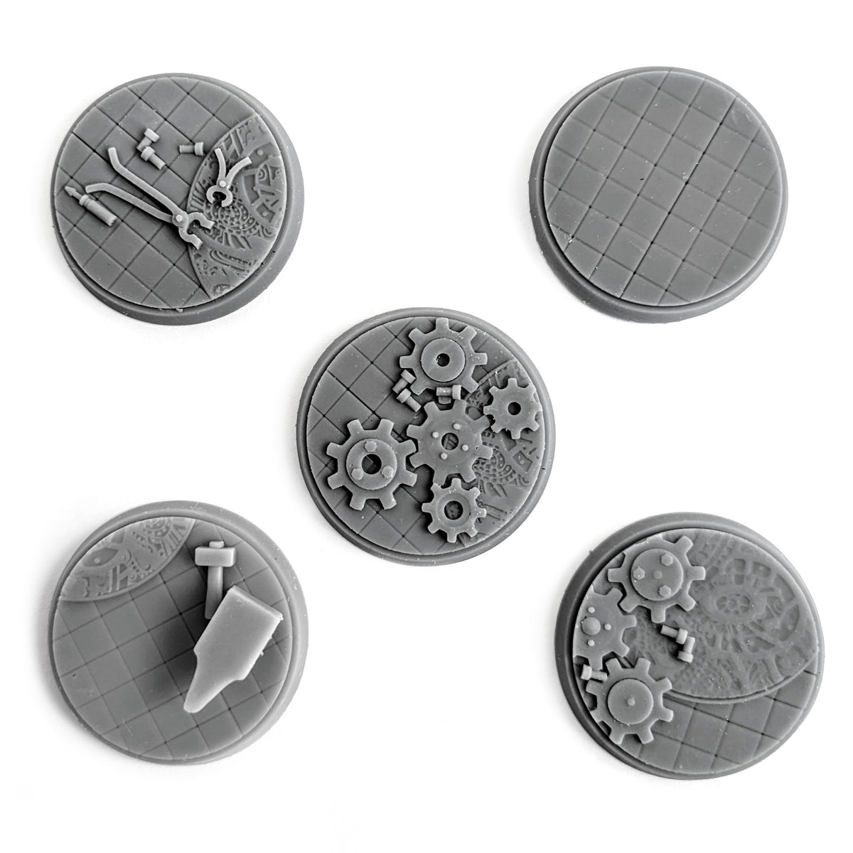5-pack Steampunk Grey Resin Bases, 32mm Diameter, another view
