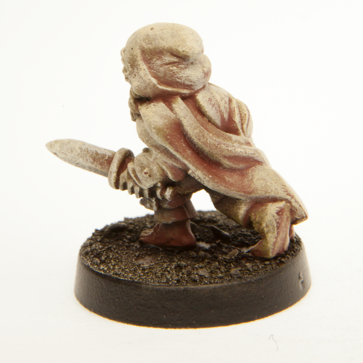 Primed pewter Halfling Rogue miniature, 19mm tall, another view