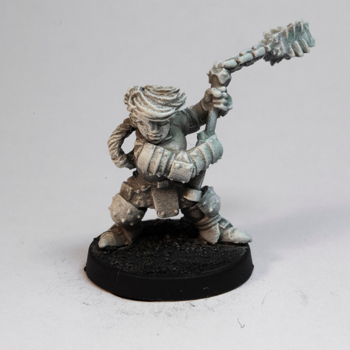 Primed pewter Dwarven Warrior miniature, 27mm tall