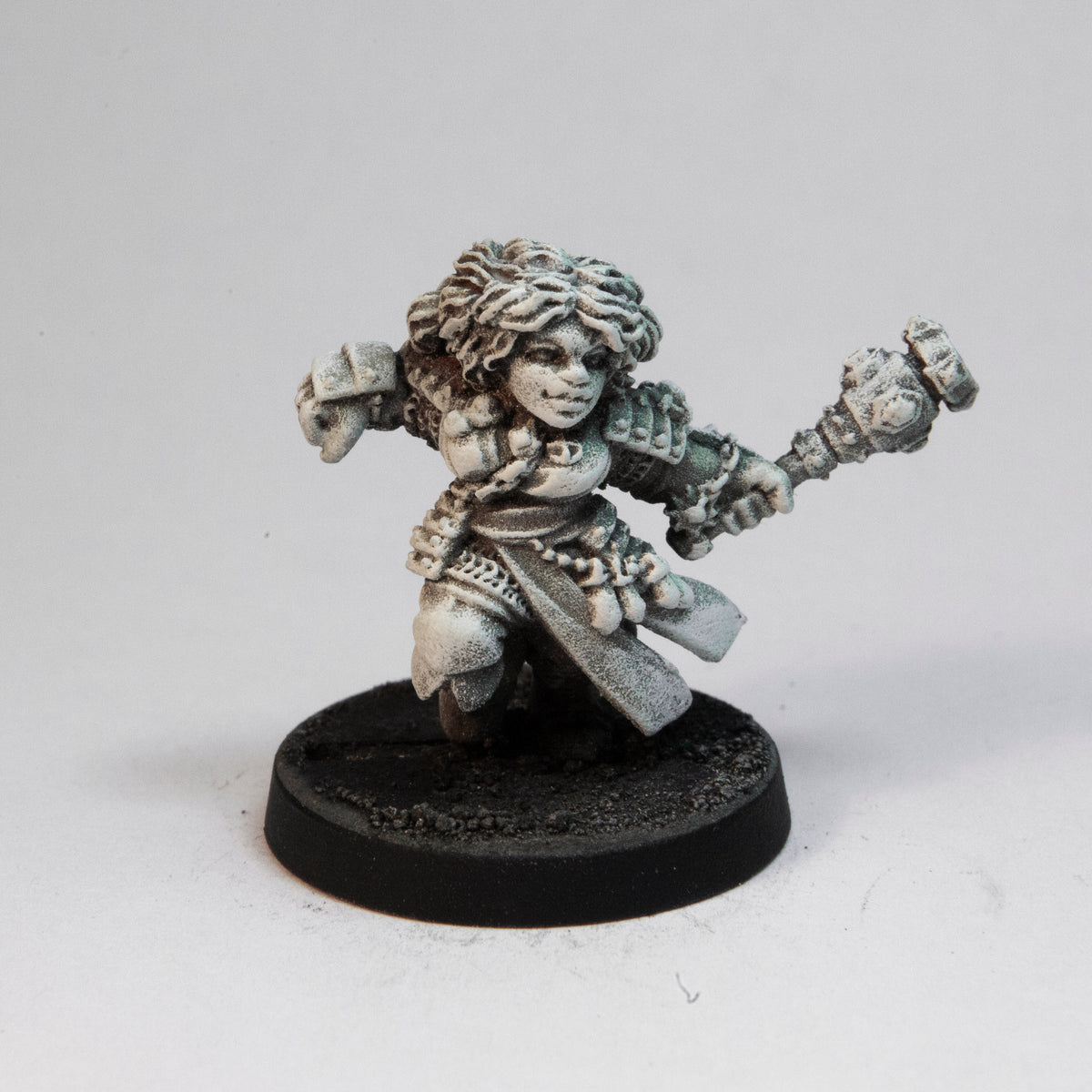 Primed pewter Dwarven Cleric miniature, 25mm tall