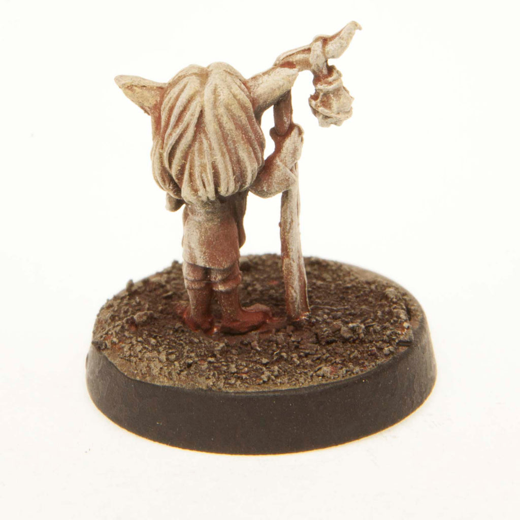 Primed pewter Gnome Girl miniature, 15mm tall