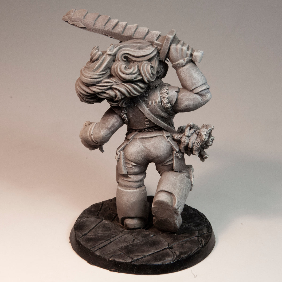 Primed resin Hill Giant Rustler miniature, 85mm tall, another view