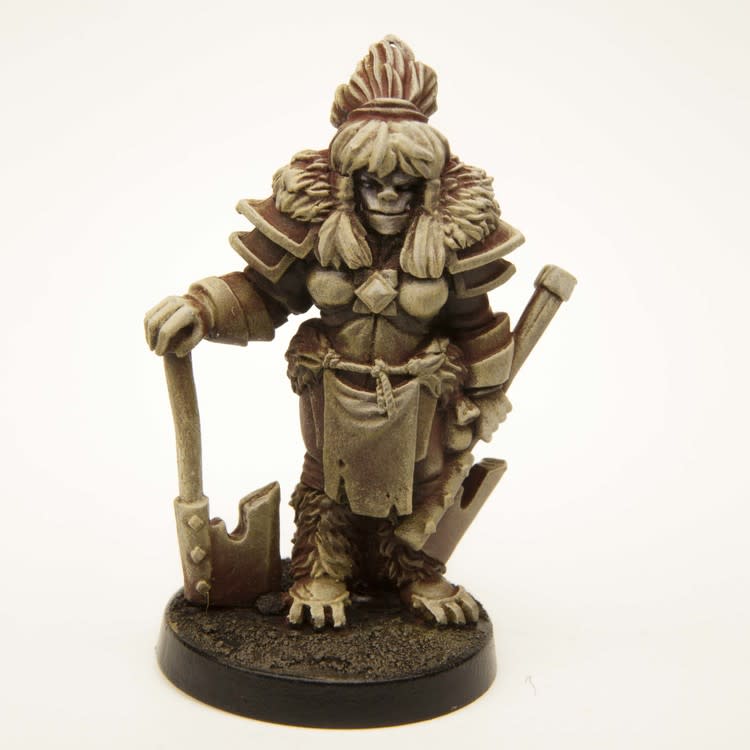Primed pewter Half-Orc Barbarian miniature, 39mm tall