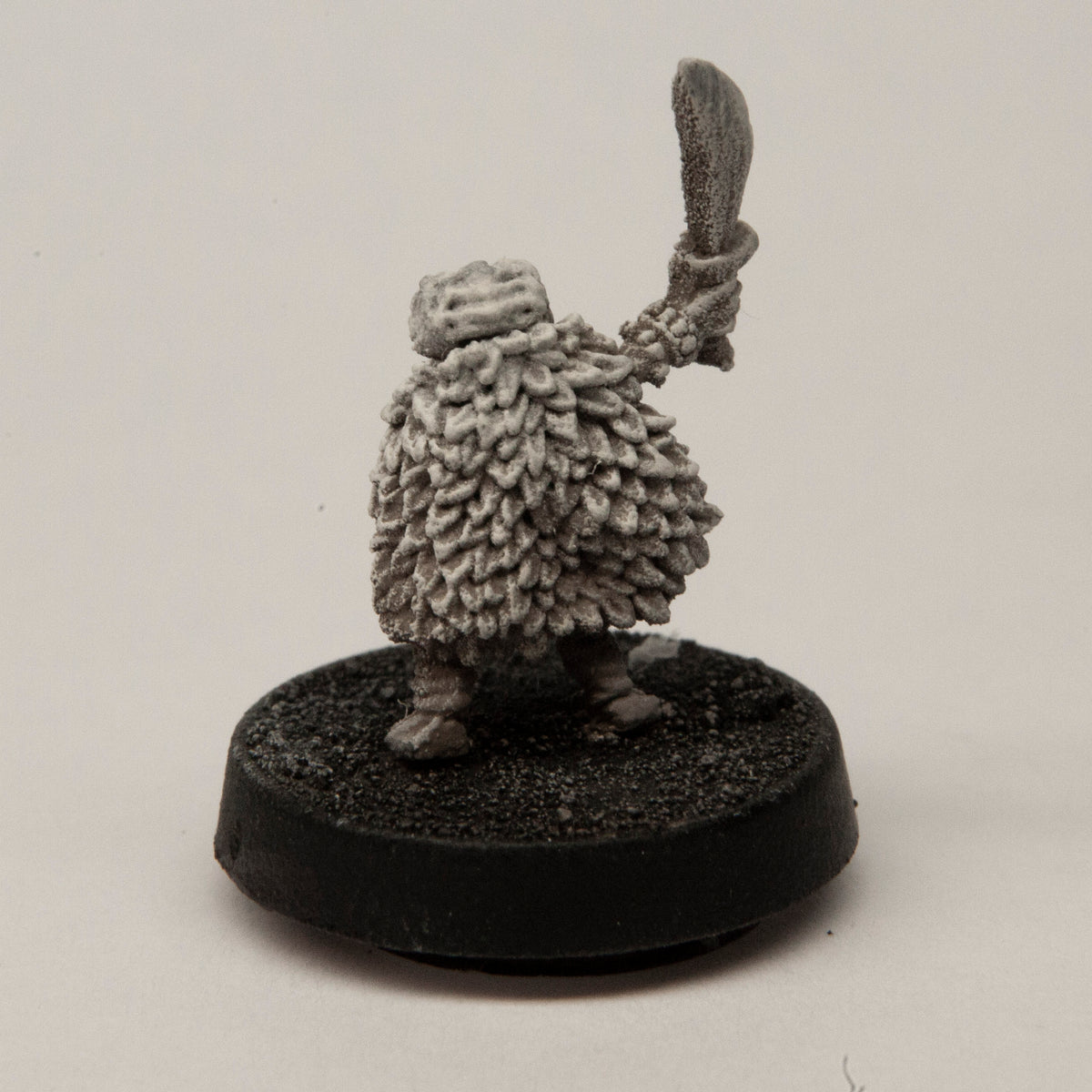 Primed pewter Female Grippli Druid miniature, 22mm tall, another view
