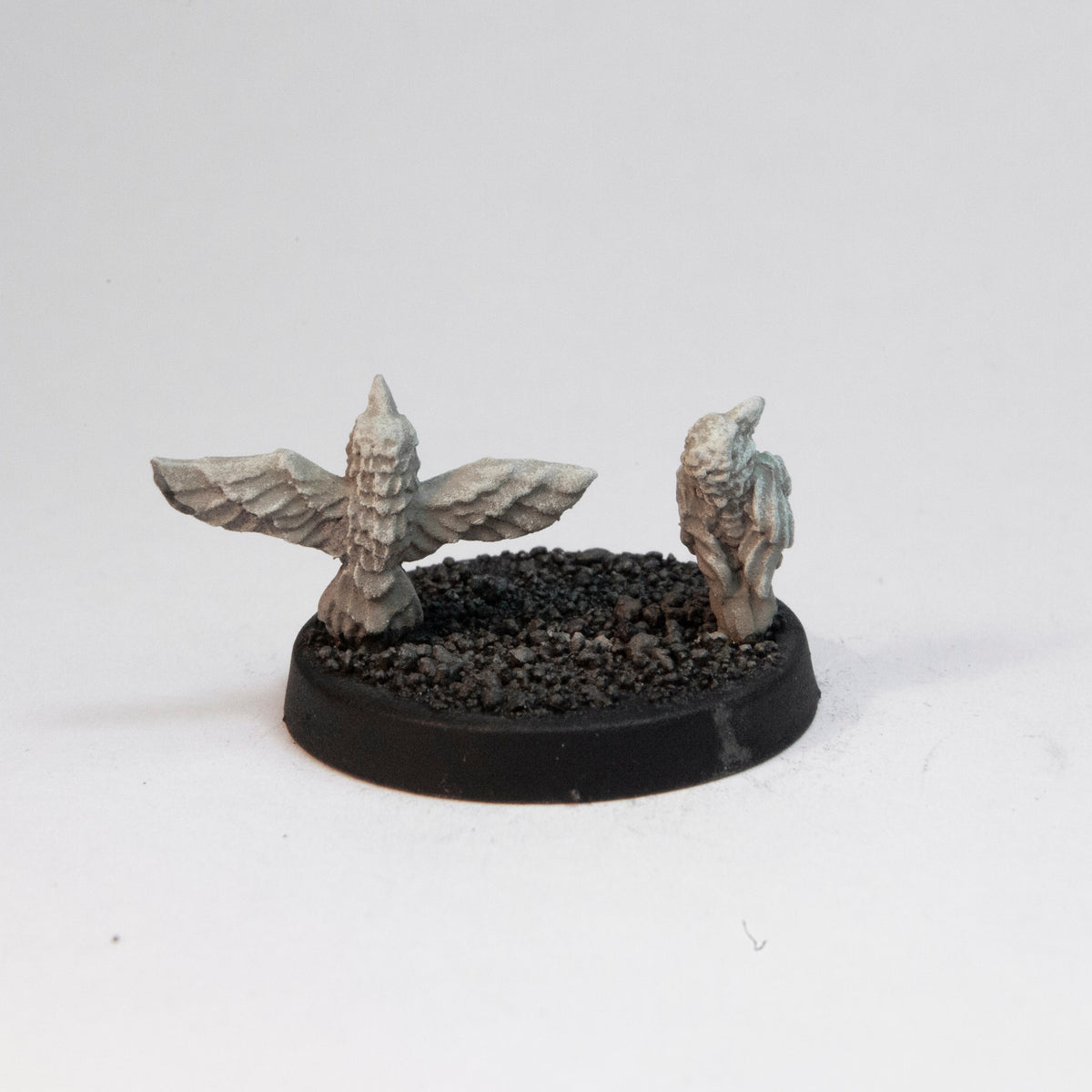 Primed pewter 2 Crows Sprue miniature, 12mm tall, another view
