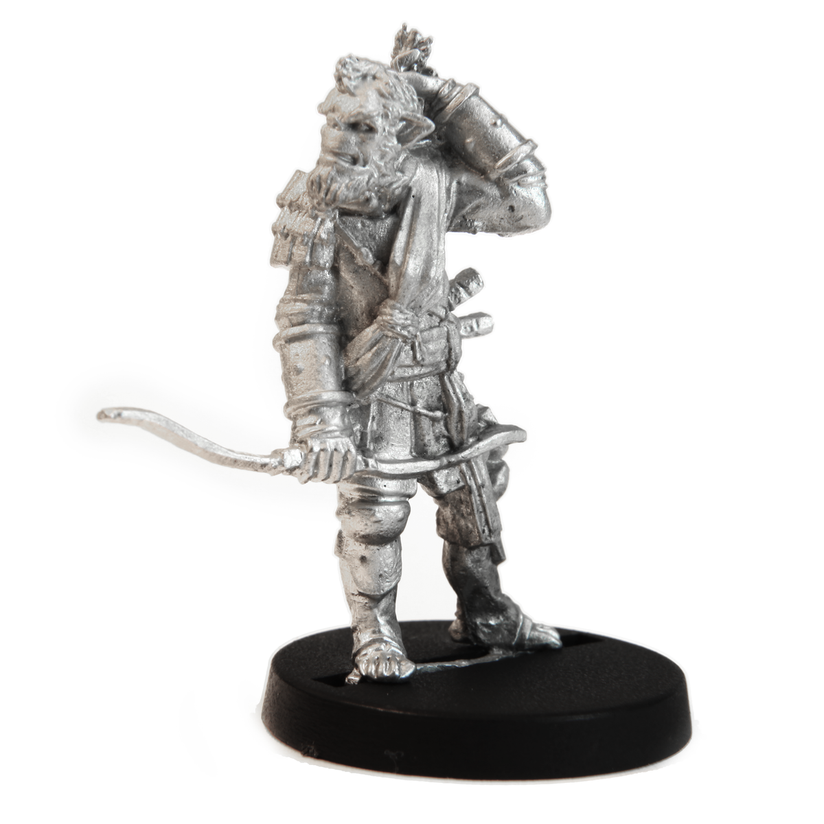 Unpainted pewter Half-Orc Archer miniature, 35mm tall