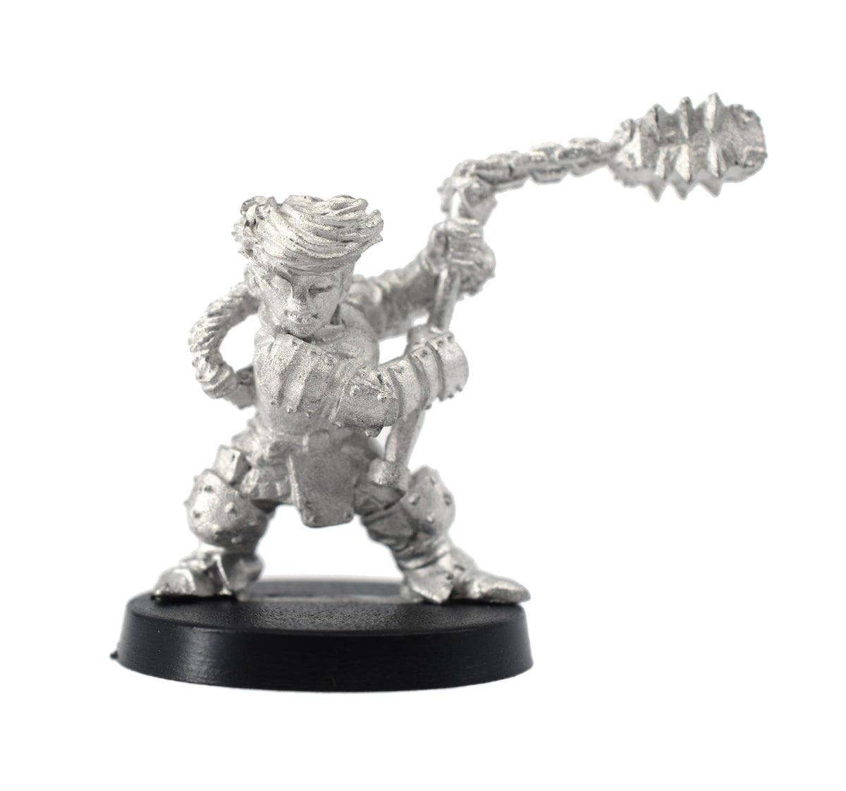 Unpainted pewter Dwarven Warrior miniature, 27mm tall, another view