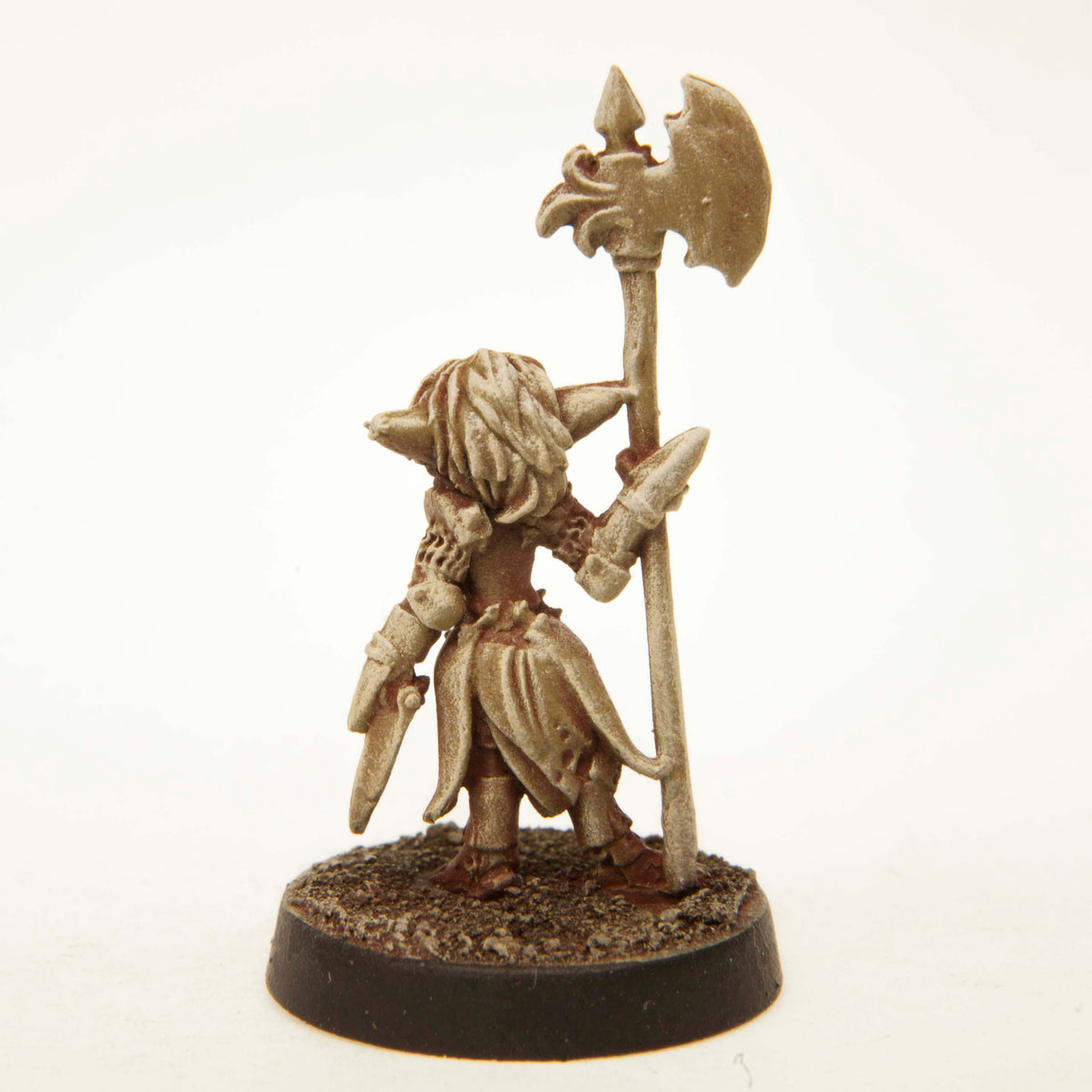Primed pewter Gnome Undead miniature, 30mm tall, another view