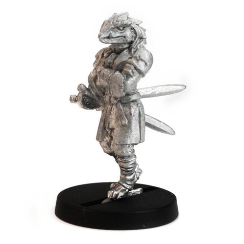 Unpainted pewter Half-Dragon Duelist miniature, 35mm tall