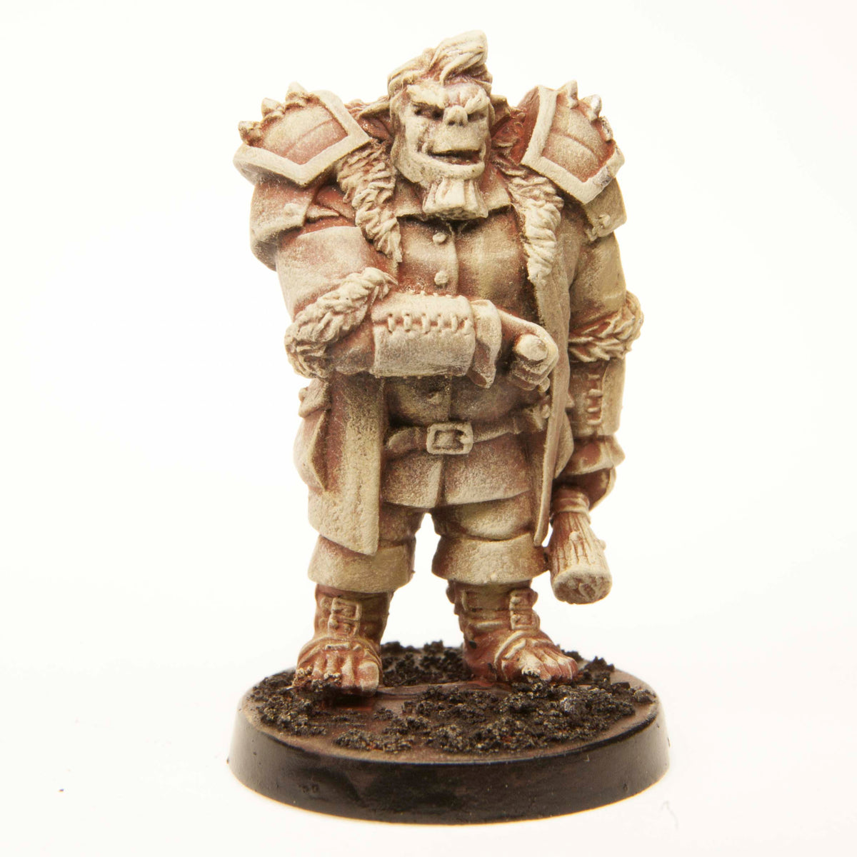 Primed pewter Half-Orc Strong-arm miniature, 35mm tall