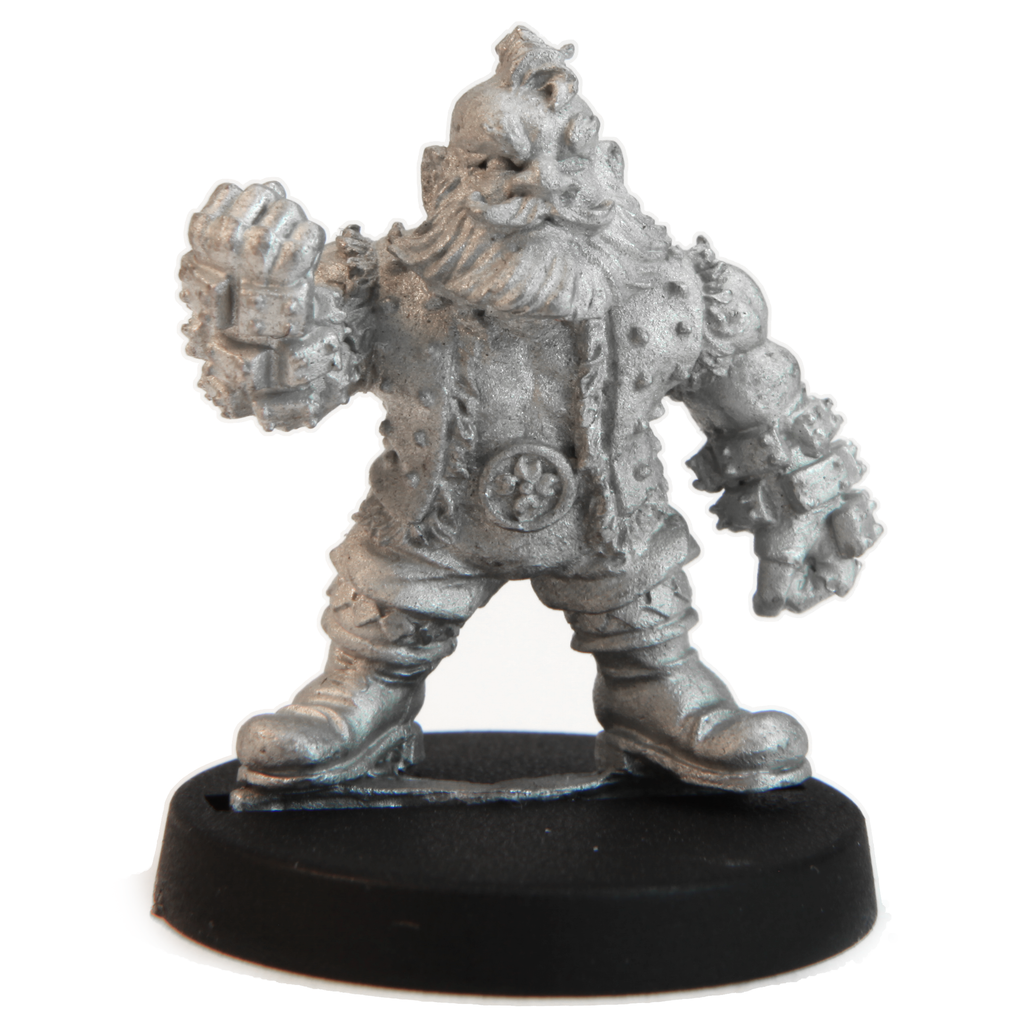 Unpainted pewter Dwarven Brawler miniature, 25mm tall
