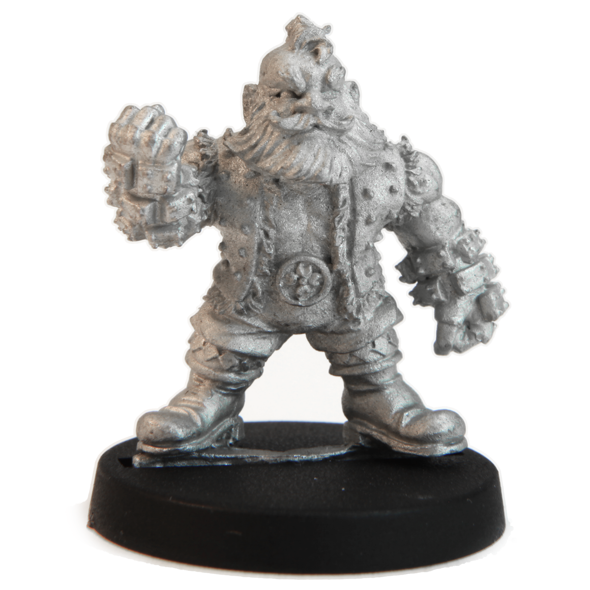 Unpainted pewter Dwarven Brawler miniature, 25mm tall