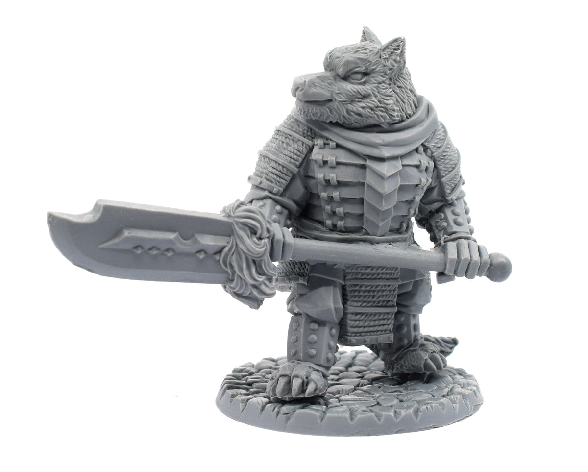 Unpainted resin Wolf Lord miniature, 82mm tall