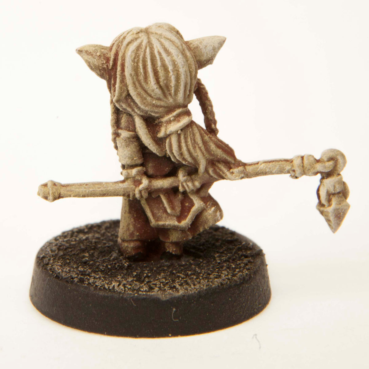 Primed pewter Gnome Cleric miniature, 19mm tall, another view