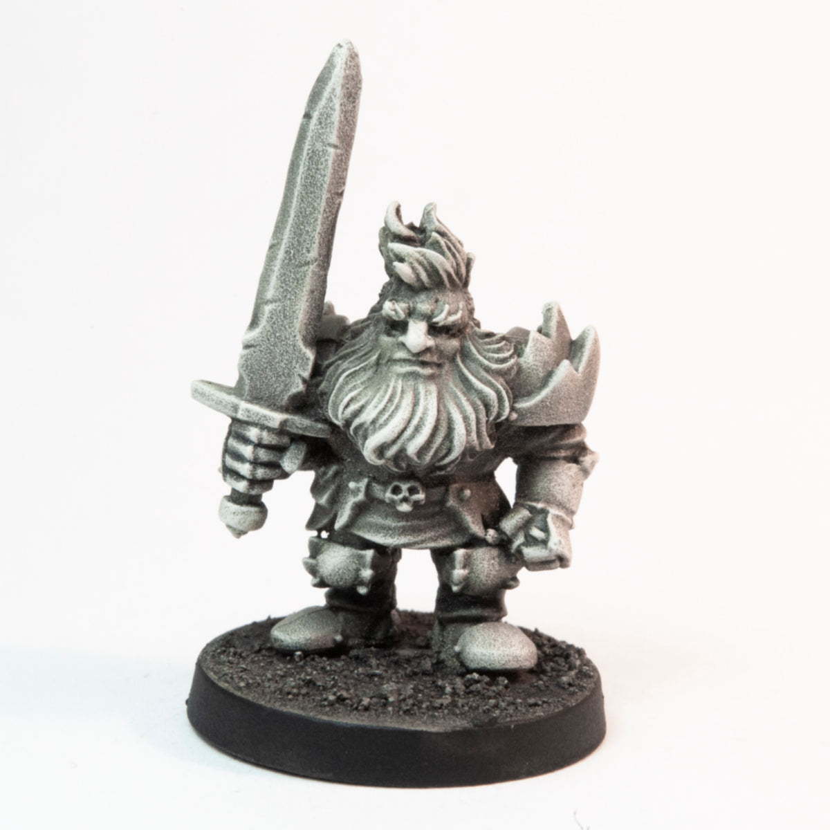 Primed pewter Dwarven Deathknight miniature, 40mm tall
