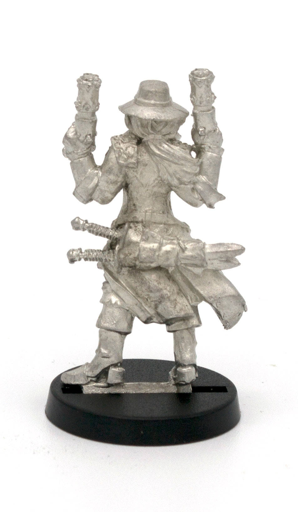 Unpainted pewter Half-Orc Gunslinger miniature, 40mm tall, another view