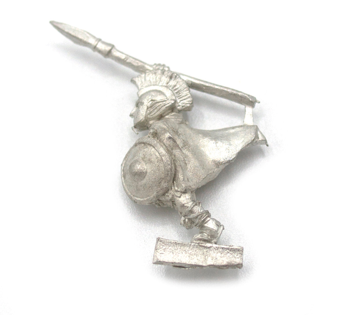 Unpainted pewter Gnome Hoplite miniature, 30mm tall, another view