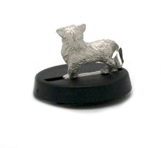 Unpainted pewter Corgi miniature, 11mm tall, another view