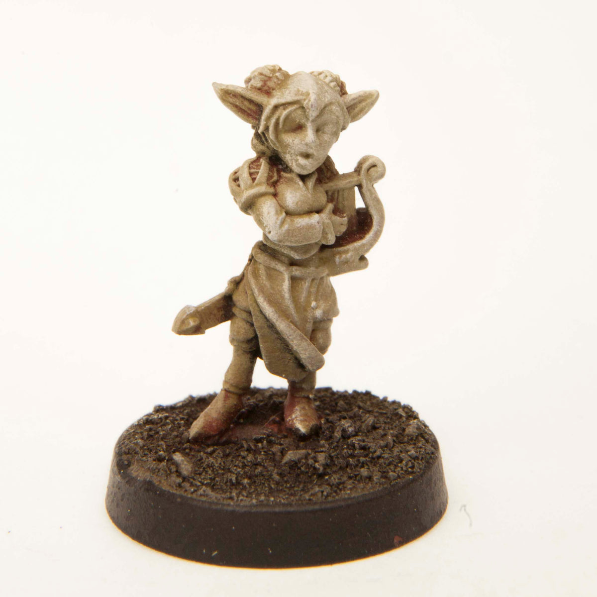 Primed pewter Gnome Bard miniature, 23mm tall