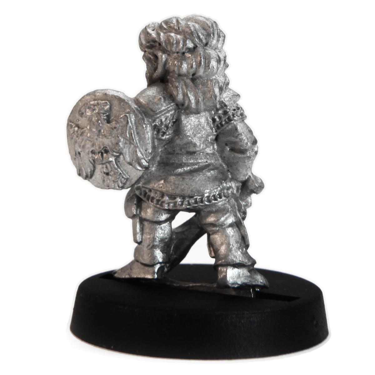 Unpainted pewter Female Halfling Fighter miniature, 20mm tall, another view