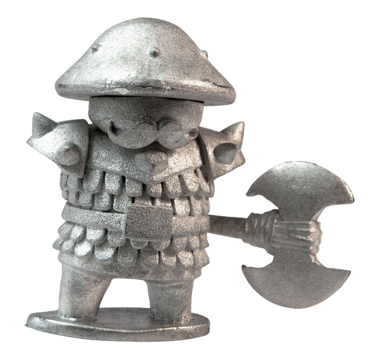 Unpainted pewter Mushroom Warrior with Axe miniature, 32mm tall