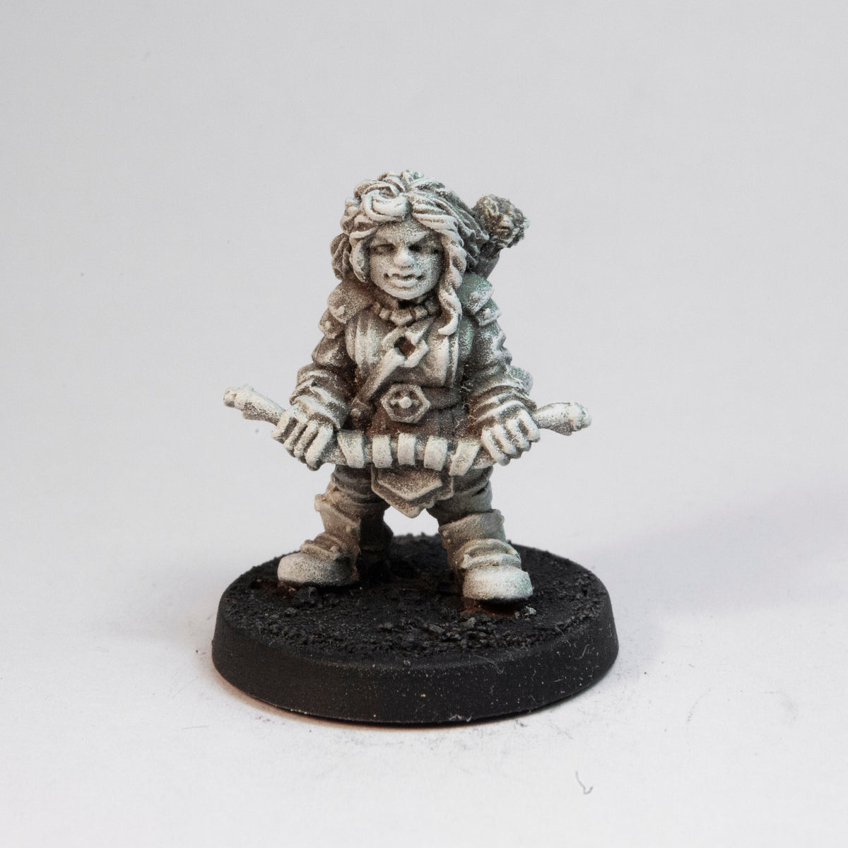Primed pewter Dwarven Archer miniature, 25mm tall