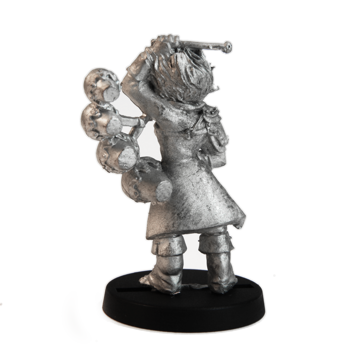 Unpainted pewter Half-Orc Bard miniature, 35mm tall, another view