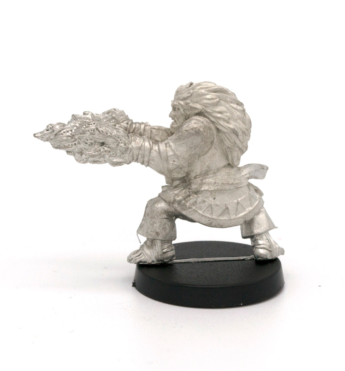Unpainted pewter Half-Orc Monk miniature, 29mm tall, another view
