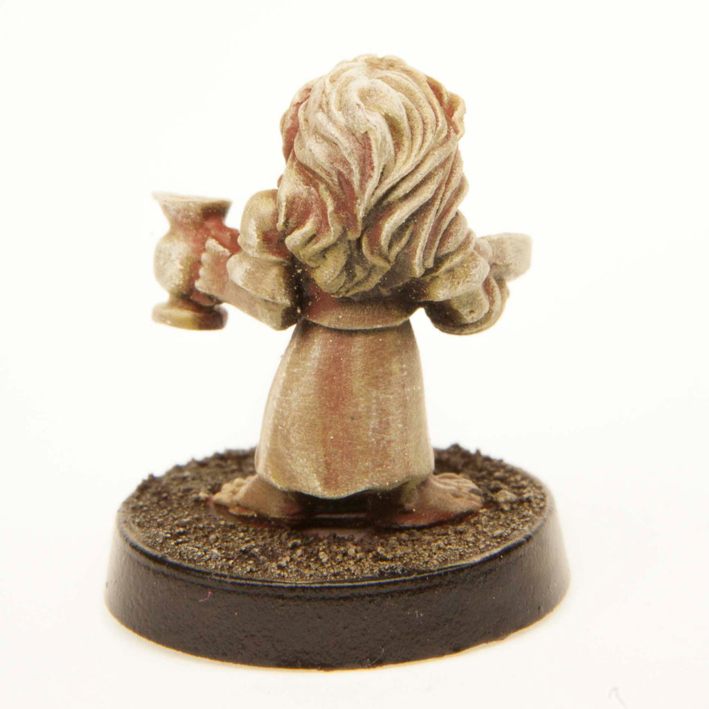Primed pewter Halfling Serving Maid miniature, 20mm tall, another view