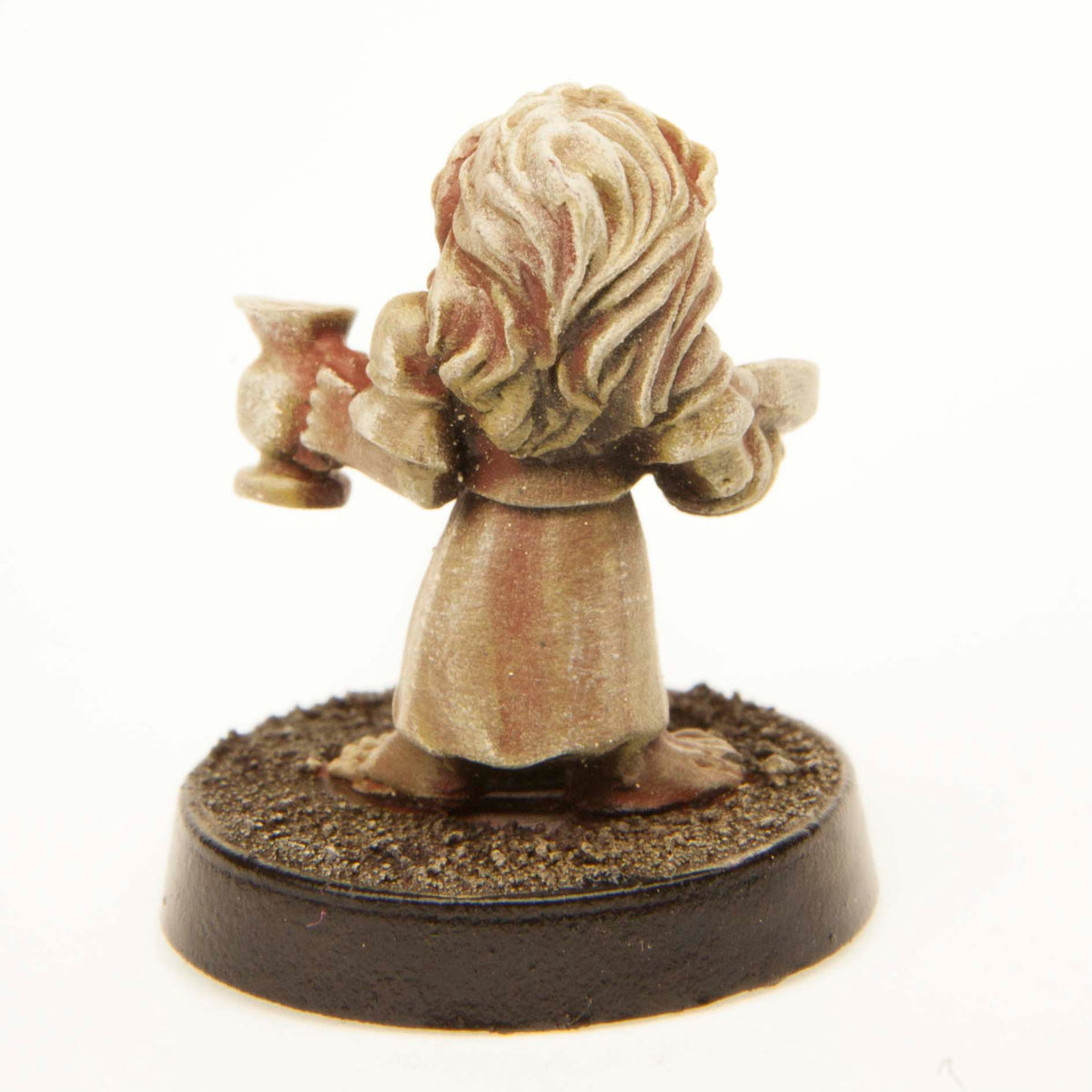 Primed pewter Halfling Serving Maid miniature, 20mm tall, another view