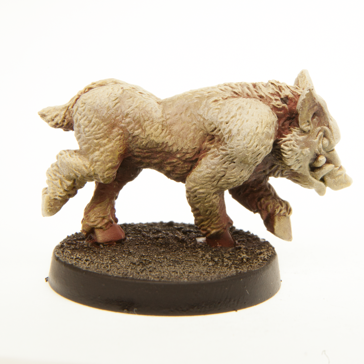 Primed pewter Halfling Boar Mount miniature, 20mm tall, another view