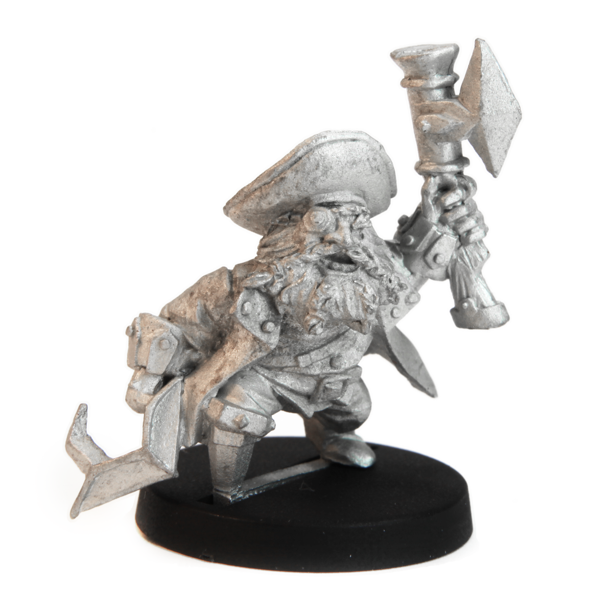 Unpainted pewter Dwarven Buccaneer miniature, 26mm tall
