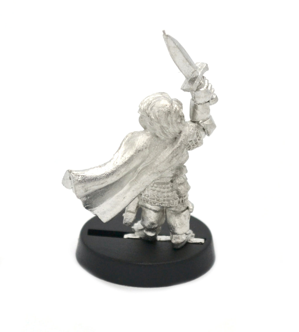 Unpainted pewter Halfling Commander on Foot miniature, 32mm tall, another view