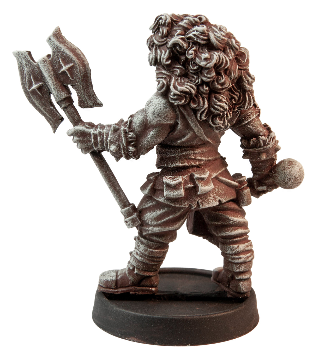 Primed pewter Female Orc Cleric miniature, 44mm tall, another view