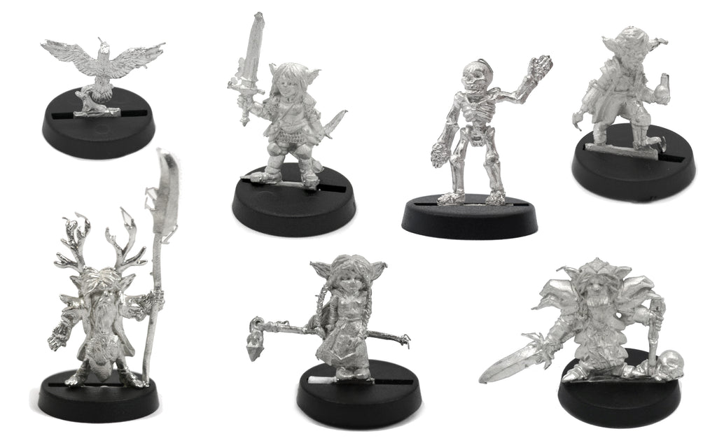 6 Piece Heroes of Sprocketshire Set, unpainted pewter miniatures, another view