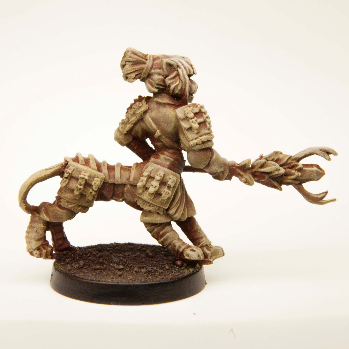 Primed pewter Half-Lion Druid miniature, 31mm tall, another view