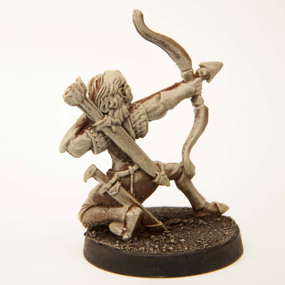 Primed pewter Elf Archer miniature, 32mm tall, another view