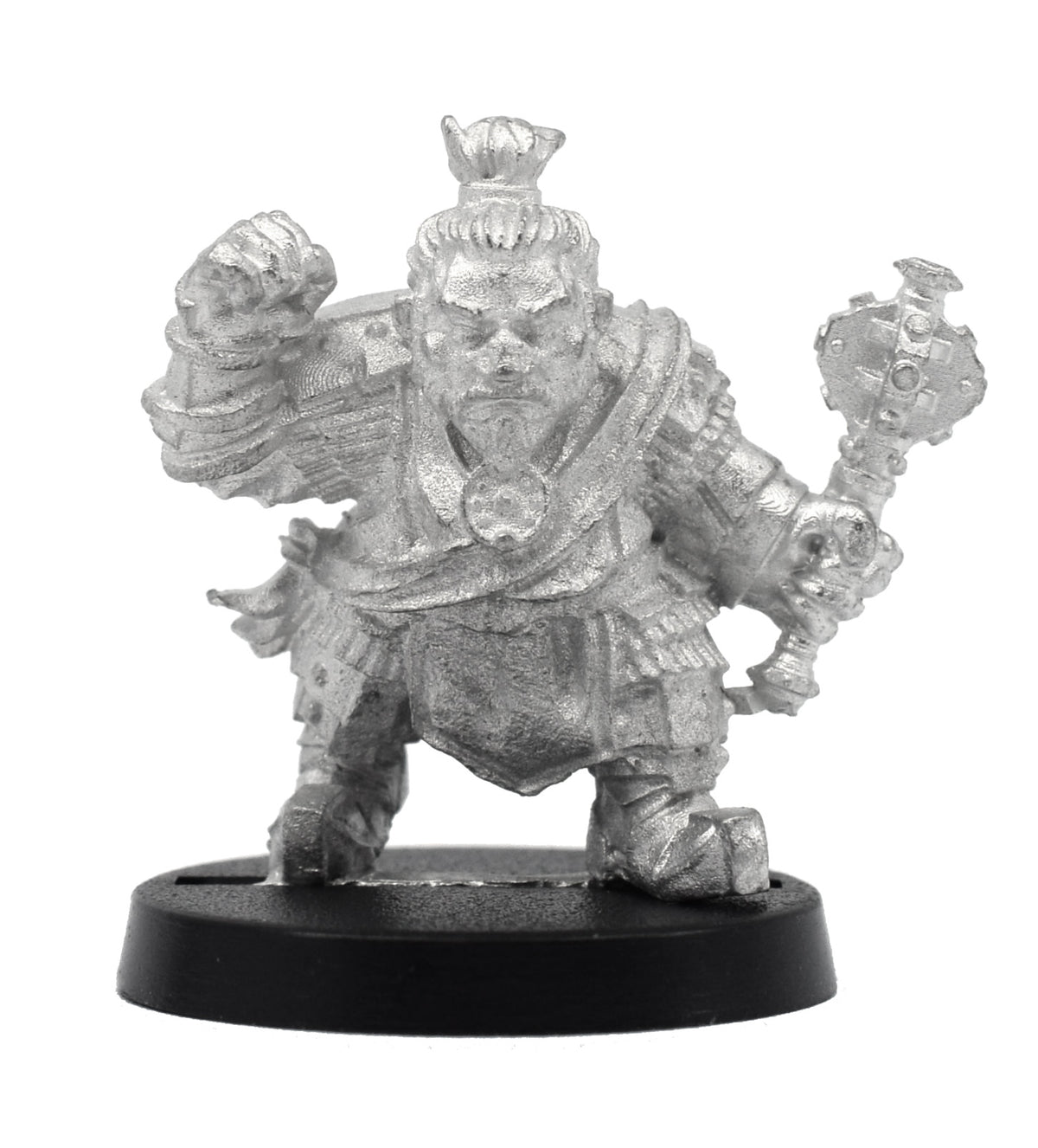 Unpainted pewter Dwarven Fighter miniature, 26mm tall