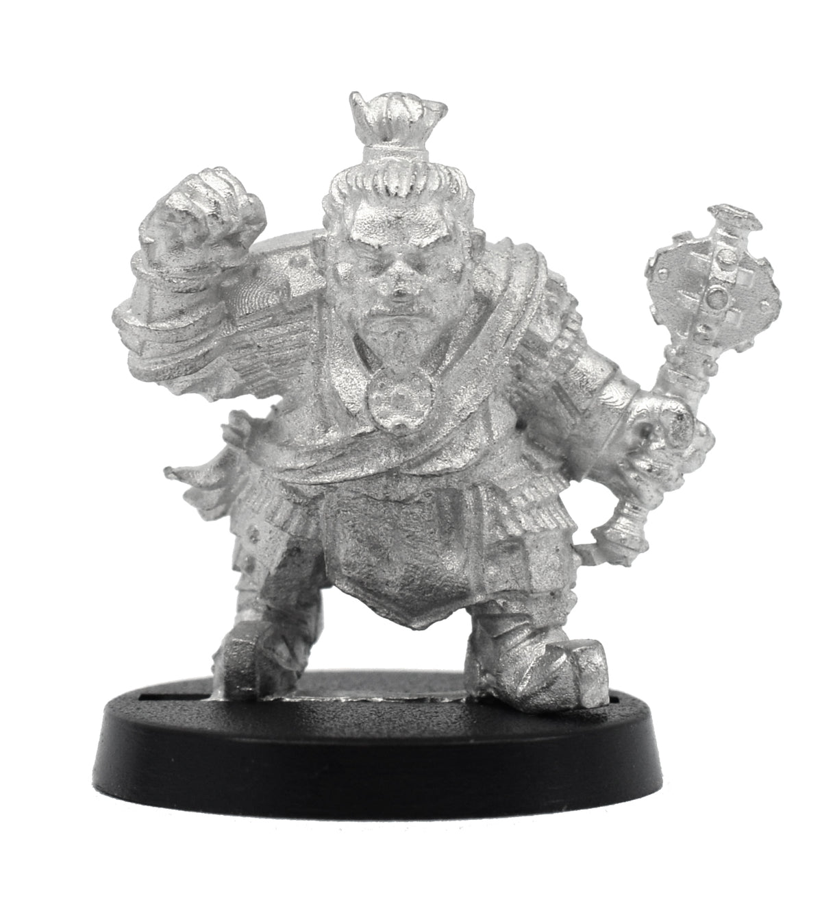 Unpainted pewter Dwarven Fighter miniature, 26mm tall, another view