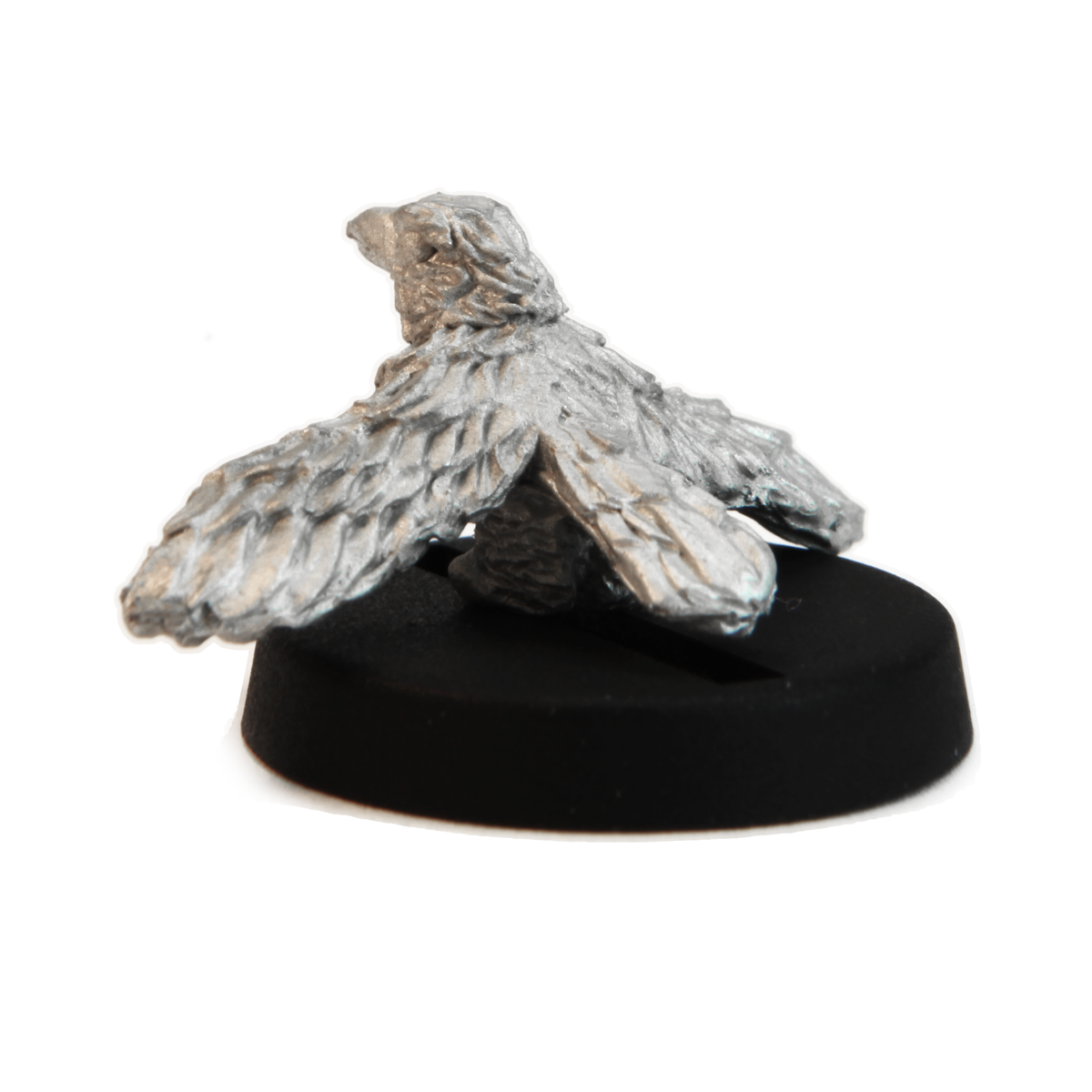 Unpainted pewter Crow miniature, 10mm tall, another view