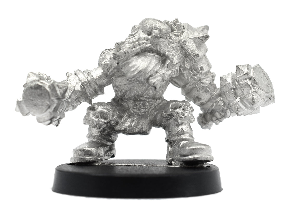 Unpainted pewter Dwarven Battlerager miniature, 32mm tall, another view