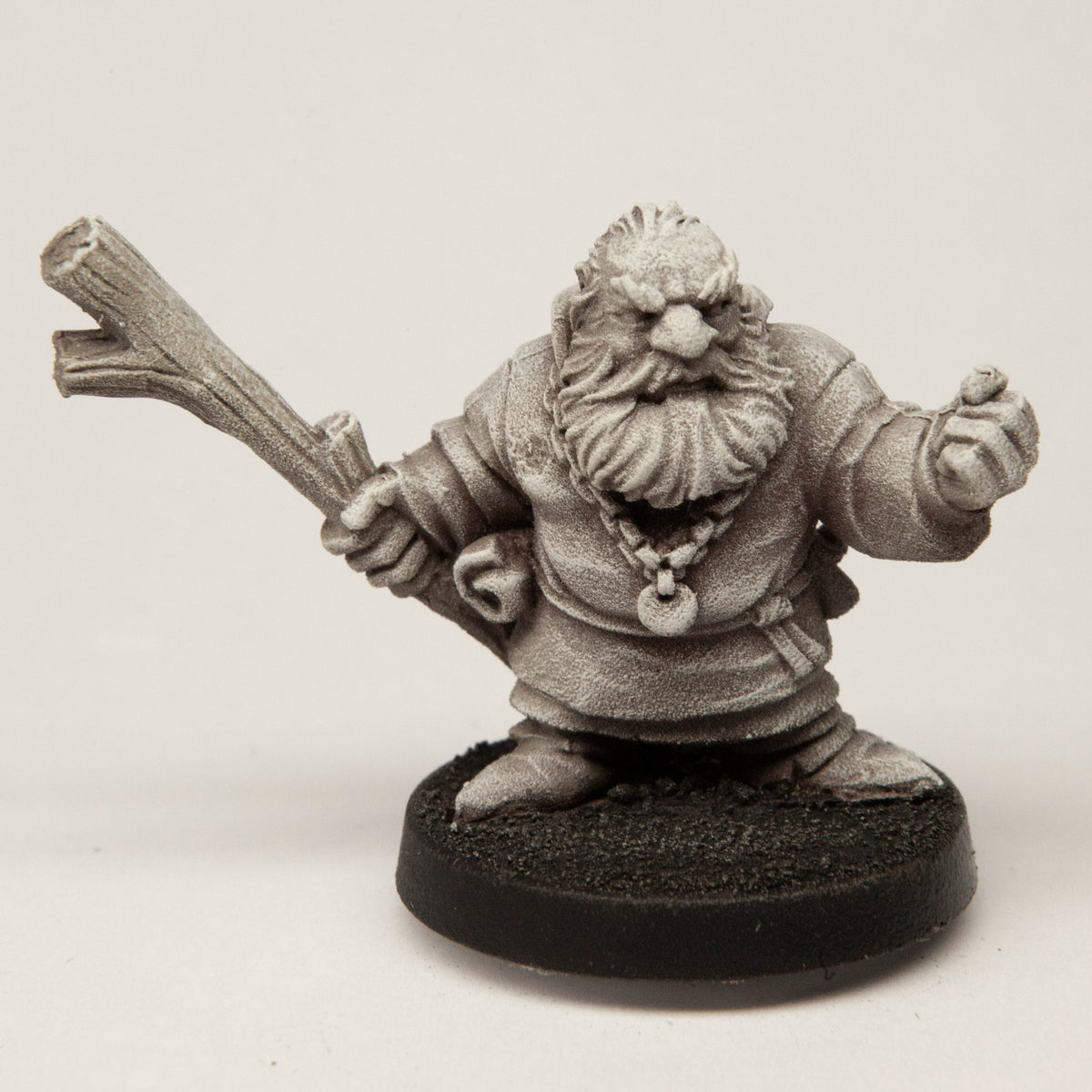 Primed pewter Male Dwarven Wizard miniature, 25mm tall
